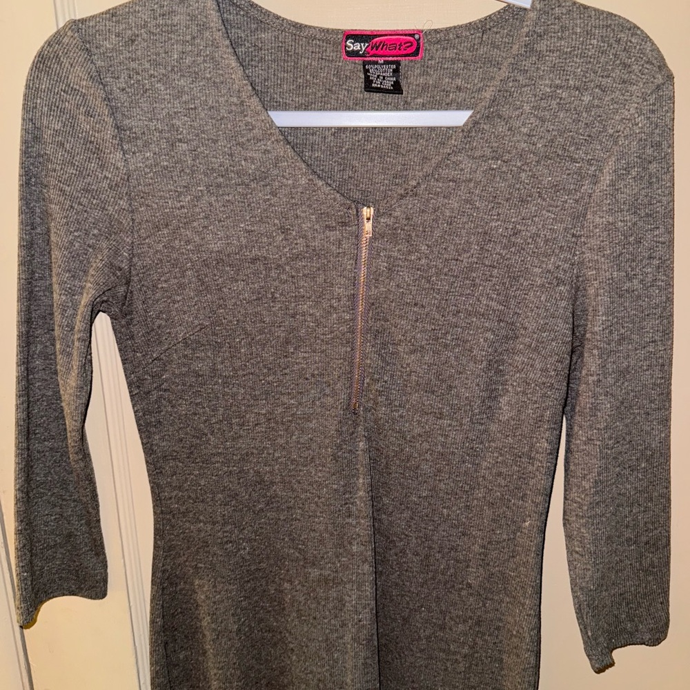 Gray Ribbed Dress with Zipper